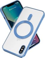 Yetagso Magnetic for iPhone X/iPhone Xs Case,Electroplated Edge Clear Back Slim Protective Phone Case with Camera Protection,Compatible with MagSafe,Blue Edge