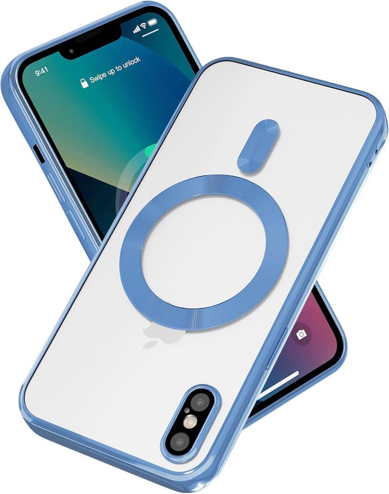 Yetagso Magnetic for iPhone X/iPhone Xs Case,Electroplated Edge Clear Back Slim Protective Phone Case with Camera Protection,Compatible with MagSafe,Blue Edge