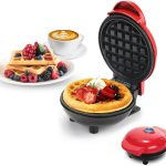 Yuragim Mini Waffle Maker, Small Non-Stick Waffle Iron for Quick Breakfast, Parties & Gifts, Red Plastic