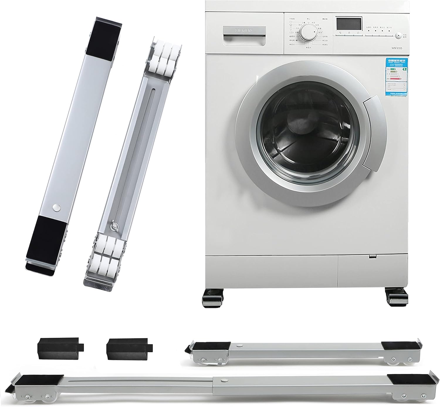 71HESXcfEPL._AC_SL1500_.jpg More In Washer Dryer Fridge Stand Movable Base - Washing Machine Refrigerator Base Stand Bracket Fridge Washing Machine Trolley Bracket Mount Convenient Movable Adjustable (Silver)