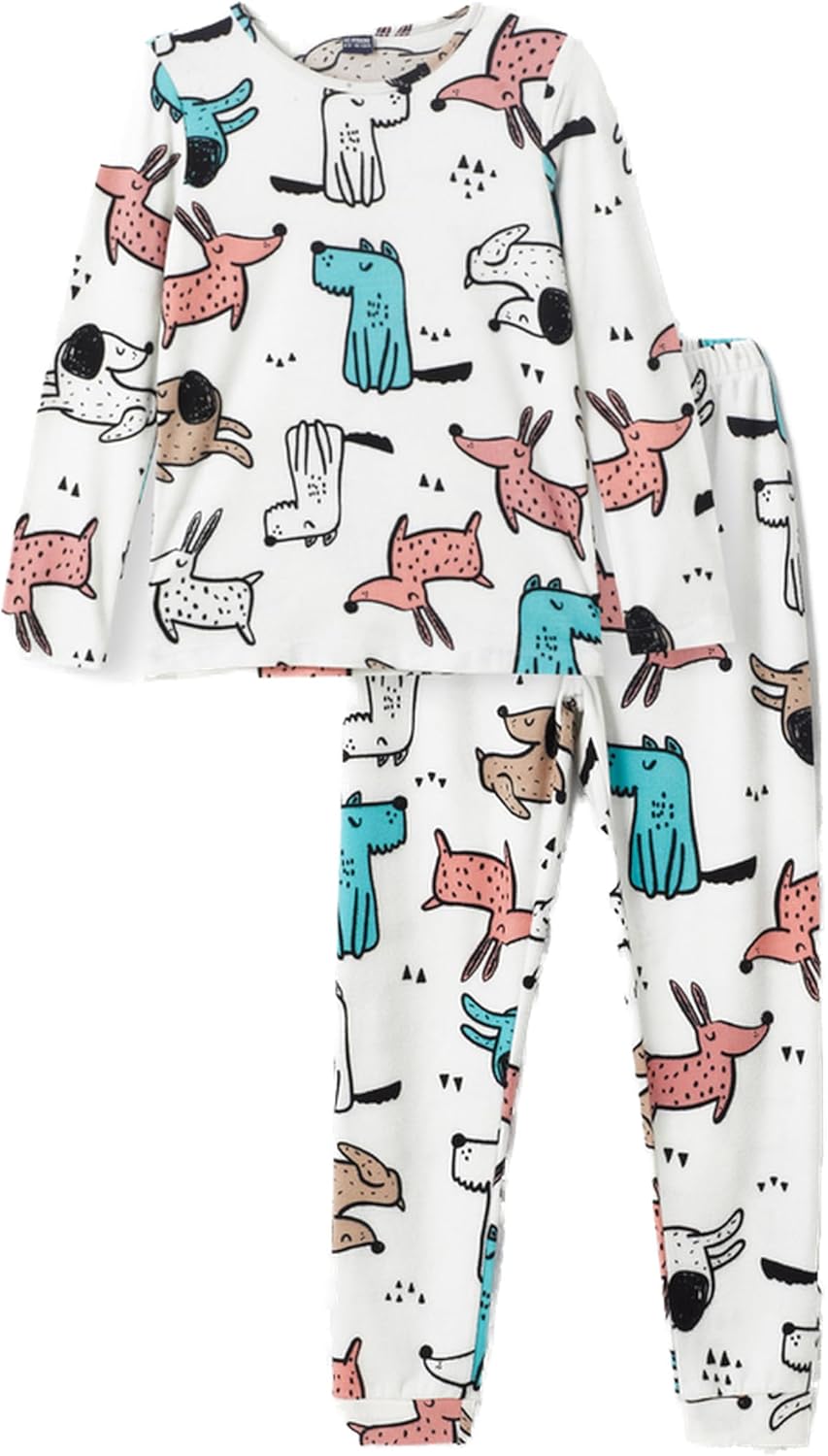 71HTj67tChL._AC_SL1500_.jpg LC WAIKIKI Crew Neck Printed Long Sleeve Fleece Girls' Pajamas Set