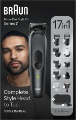 ⁦Braun All-In-One Style Kit Series 7 – 17-in-1 Complete Style Head to Toe, Men's Everyday Grooming Kit, Beard Trimming, Manscaping, Hair Trimming, Ears, Nose and More, 100% Effortless – MGK7491⁩ - الصورة ⁦8⁩