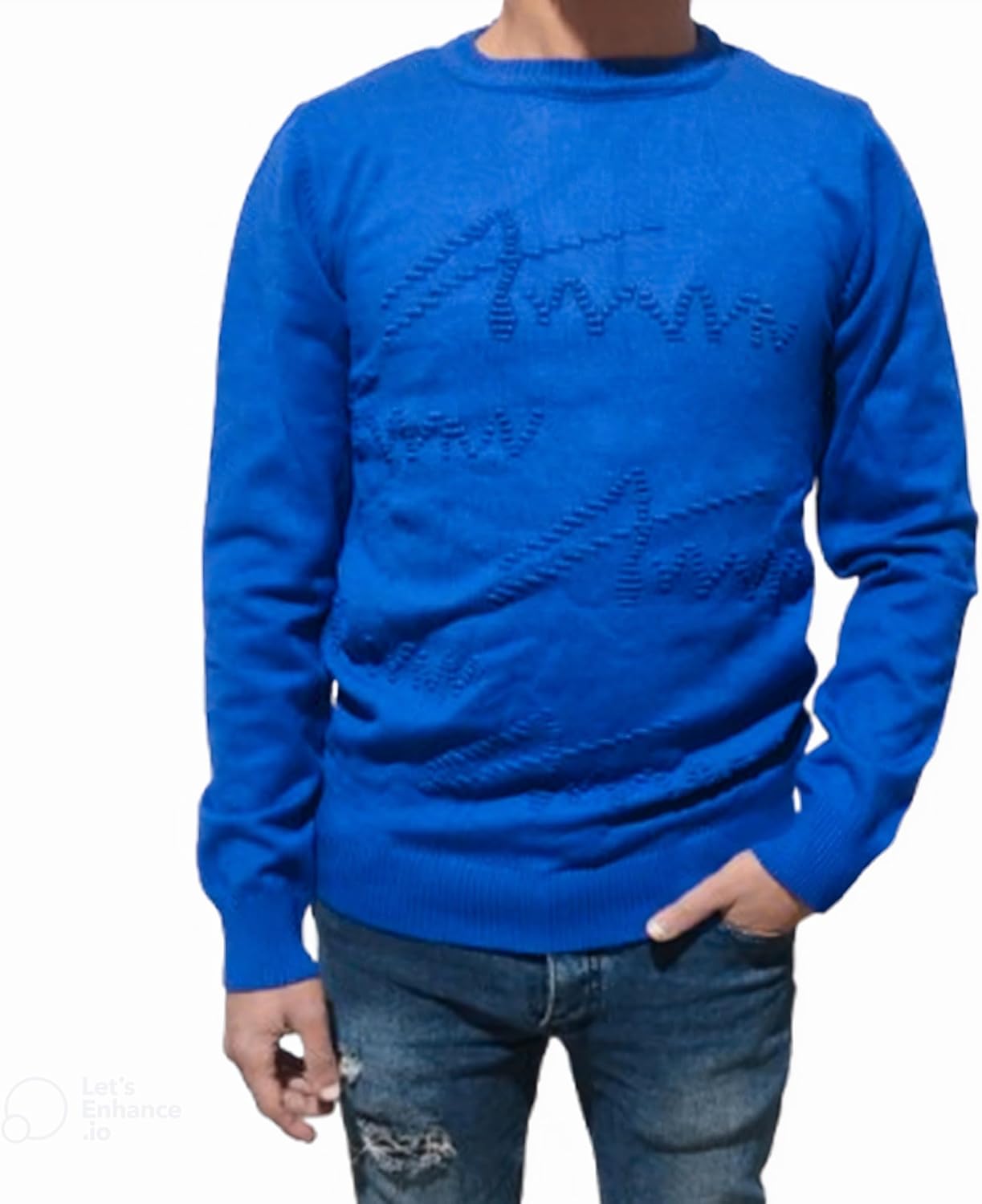 71IKJkqOqEL._AC_SL1500_.jpg بلوفر صوف تريكو بقصة ضيقة ورقبة دائرية ضيقة للرجال