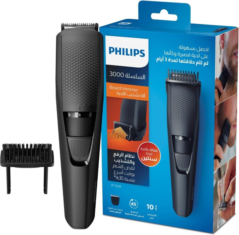 Philips Beard Trimmer Series 3000 Stainless Steel Blades, With 1mm Precision Settings, Lift & Trim System, 45 min Cordless Use – BT3208/13