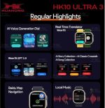 ⁦ساعة HK10 الترا 3 الذكية متعددة الوظائف مصممة مثل الترا 2 بشاشة اموليد وحزامين لدعم الساعة الدائمة واللغة العربية غير معكوسة والرد على المكالمات والاتصال قريب المدى ووضع الرياضة وGPT2.0، لون رمادي⁩ - الصورة ⁦6⁩