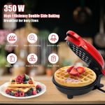 ⁦Yuragim Mini Waffle Maker, Small Non-Stick Waffle Iron for Quick Breakfast, Parties & Gifts, Red Plastic⁩ - الصورة ⁦4⁩