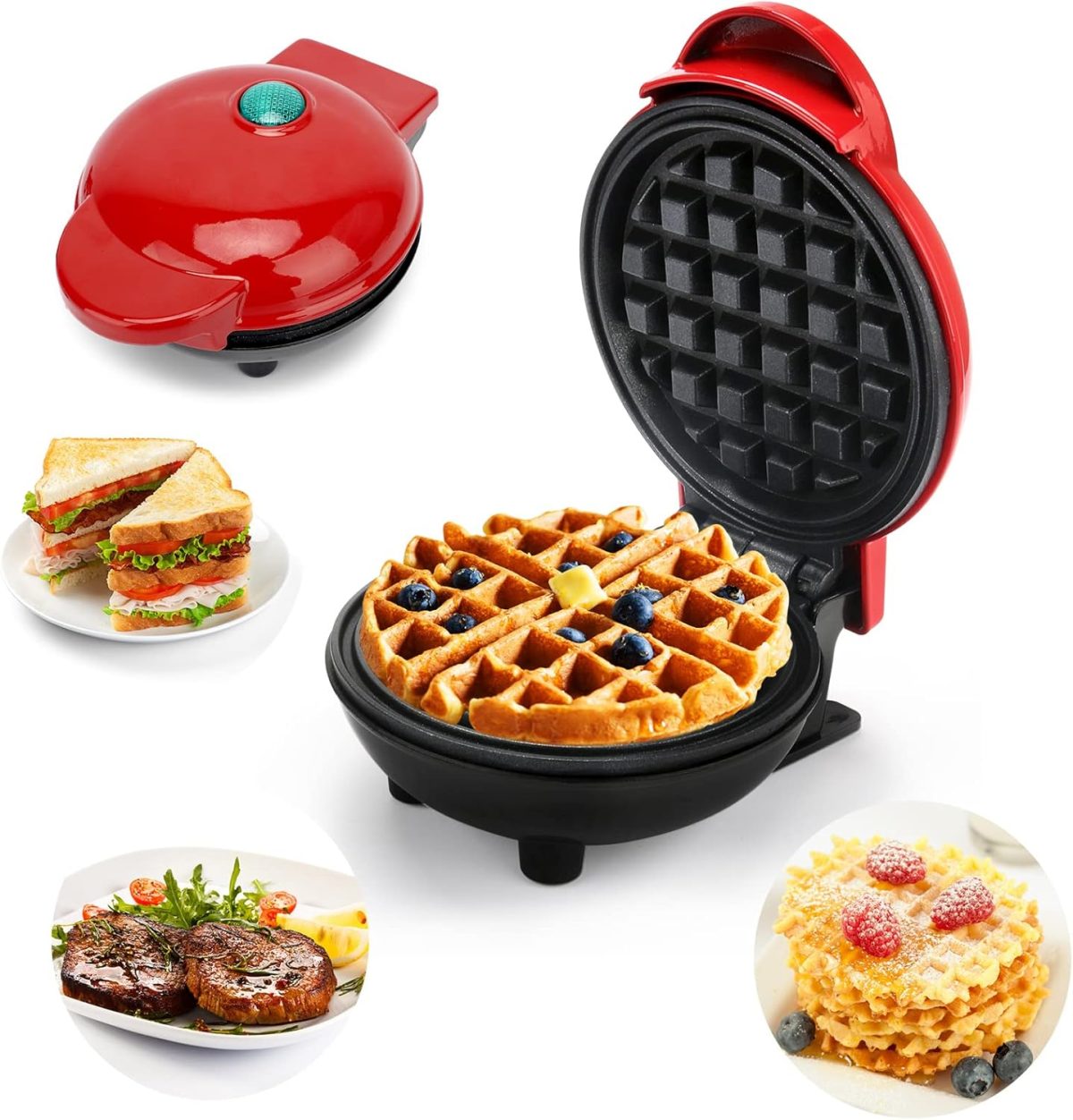 LOMUG Mini Round Waffle Maker, Non-Stick Belgian Waffle Maker for Home & Kids Birthdays