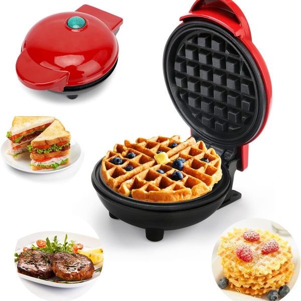 LOMUG Mini Round Waffle Maker, Non-Stick Belgian Waffle Maker for Home & Kids Birthdays