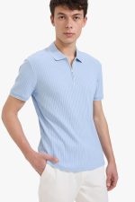 ⁦DeFacto Mens Smart Casual Slim Fit Polo Neck Short Sleeve Knitted Polo T-Shirt Polo (pack of 1)⁩ - الصورة ⁦3⁩