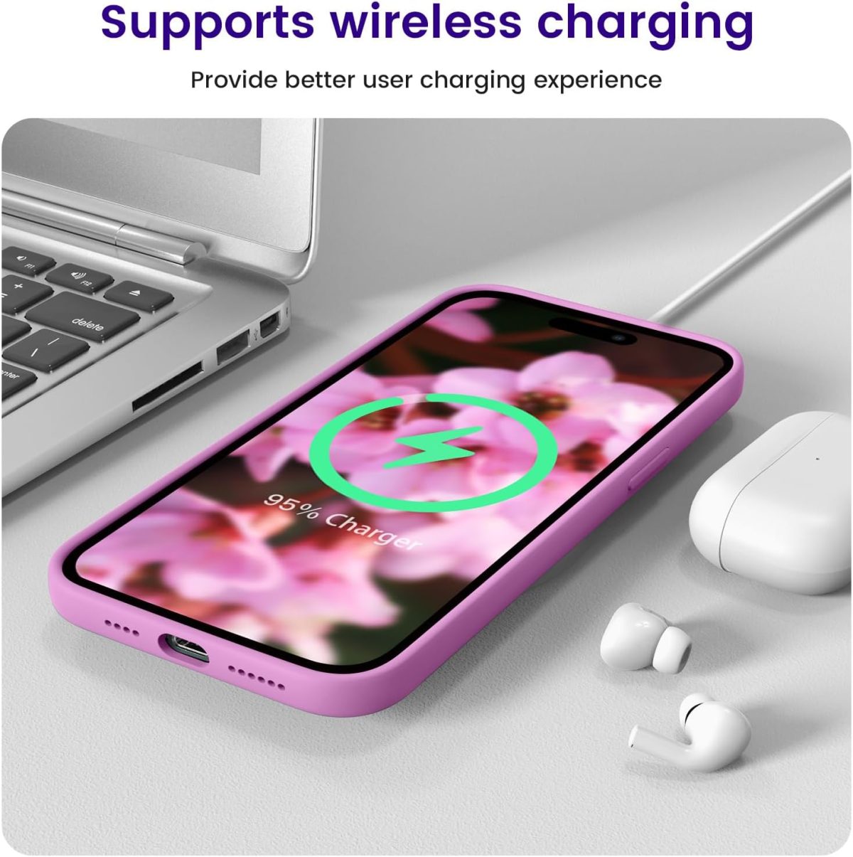 ⁦OTOFLY for iPhone 14 Pro Max Case Magnetic Silicone Shockproof Slim Thin Phone Case 6.7 inch (Lilac Purple)⁩ - الصورة ⁦6⁩