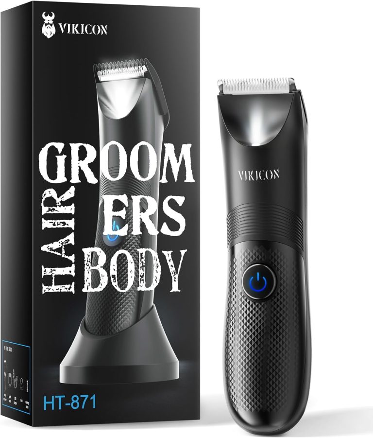 VIKICON Electric Body Trimmer and Shaver for Men, Body Groomer for Groin&Ball w/Light, Pubic Hair Trimmer Replaceable Ceramic Blade IPX7 Waterproof Wet/Dry, Lightweight Male Razor USB Type-C Charging