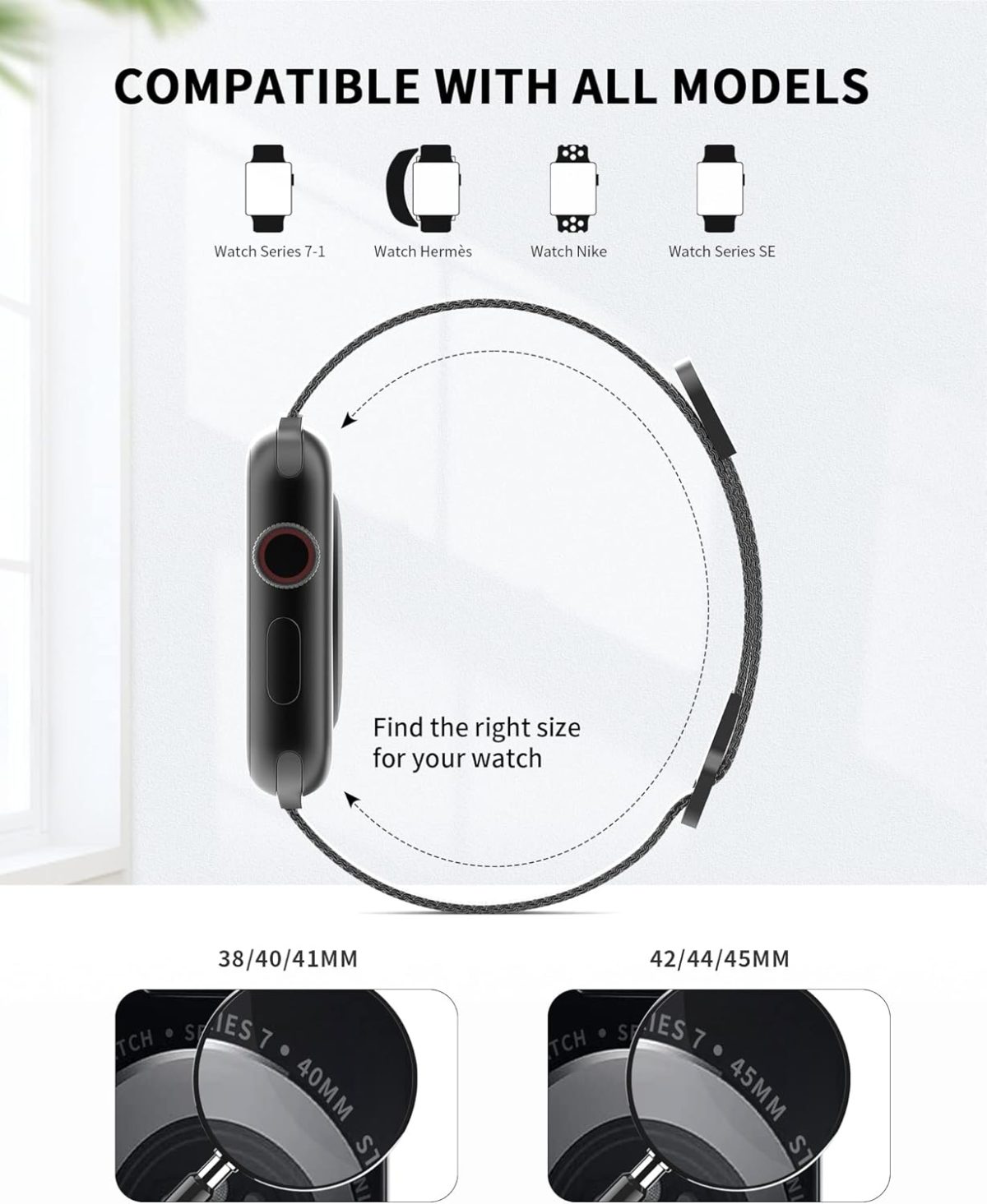 ⁦Biuupa for Apple Watch Bands 38mm 40mm 41mm for Women and Men, iWatch Band Series 7 6 5 4 3 2 1 SE, Breathable Stainless Steel Mesh Wristbands with Adjustable Magnetic Clasp - Black⁩ - الصورة ⁦3⁩