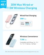 ⁦Anker Zolo Magnetic Power Bank, Compact 10,000 mAh Charger with 30 W Max. Fast Charging, Wireless and Portable, Skin-Friendly and Robust Battery, for iPhone 17/16/15 Series, AirPods and More⁩ - الصورة ⁦2⁩