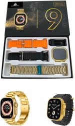 ADHOMAX X8 Ultra Max new golden eddition Smart Watch 49MM HD Display, Elegant Design, 3 straps, Lock, Screw, Fitness Tracker, Heart Rate, Calls, Wireless Charging, Camera, Weather | IOS, android (X8)