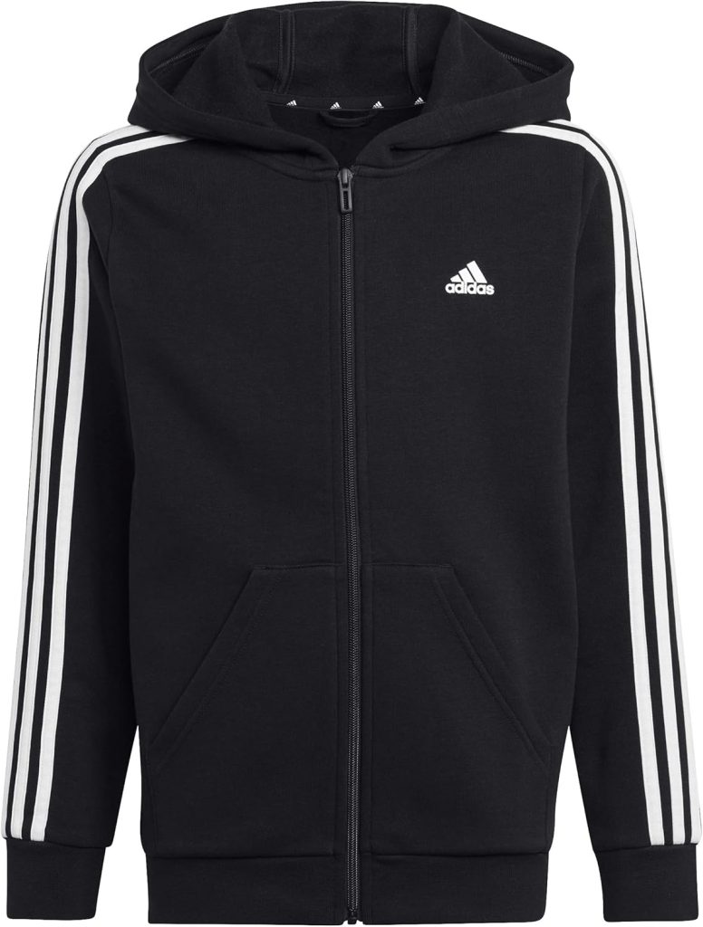 Adidas essentials 3-stripes fleece full-zip hoodie track tops for unisex kids