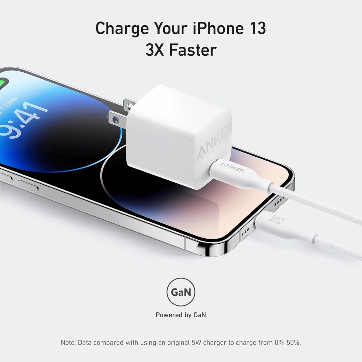 ⁦Anker 313 GaN 30W Foldable Charger PIQ 3.0 Durable Compact Fast Charger for iPhone 15/15 plus/15 Pro/15 Pro Max/14/13, Galaxy, Pixel 6/7, iPad/iPad Mini (Cable Not Included) (White)⁩ - الصورة ⁦4⁩