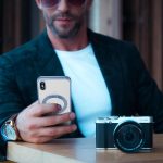 ⁦Yetagso Magnetic for iPhone X/iPhone Xs Case,Electroplated Edge Clear Back Slim Protective Phone Case with Camera Protection,Compatible with MagSafe,Blue Edge⁩ - الصورة ⁦6⁩