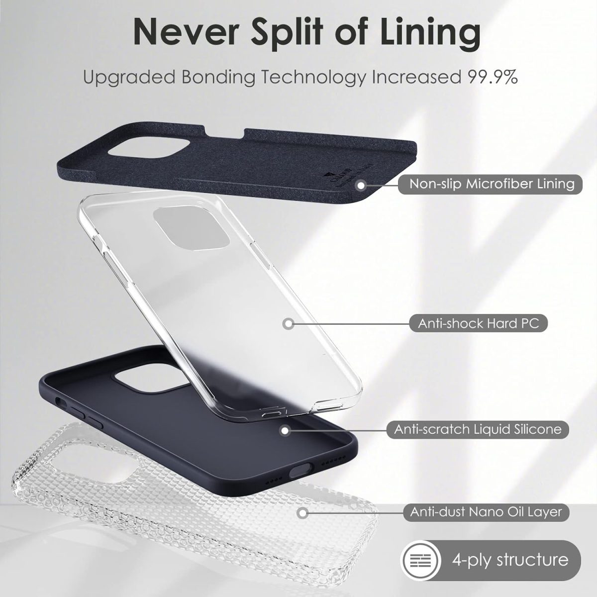 ⁦CALOOP Liquid Silicone Case Designed for iPhone 12 Pro Max Case, Full Body Protective Covered Gel Rubber Slim Shockproof Cover Case with Microfiber Lining, 6.7 inch (Black)⁩ - الصورة ⁦5⁩