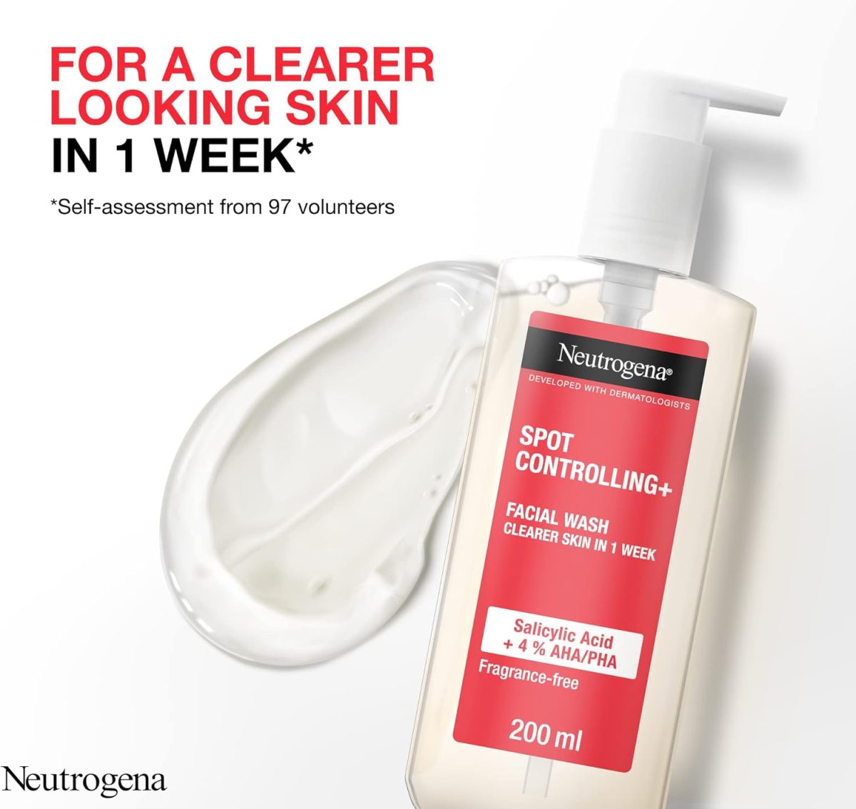 ⁦Neutrogena, Facial Wash Spot Controlling+, Clearer Skin in 1 Week, 200ml⁩ - الصورة ⁦2⁩
