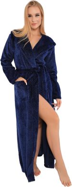 Dadosh Women's Long Bathrobe Long Sleeve with Belt - Long Winter Fur Robe - Elegant Women's Fur Robe