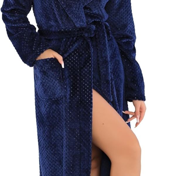 Dadosh Women's Long Bathrobe Long Sleeve with Belt - Long Winter Fur Robe - Elegant Women's Fur Robe