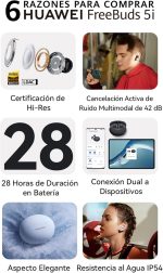 ⁦HUAWEI FreeBuds 5i Wireless Earbuds - Noise Cancelling Earphones with Long Lasting Battery Life - Bluetooth and Water Resistant in-Ear Headphones with Hi-Res Sound Certified - Blue⁩ - الصورة ⁦10⁩