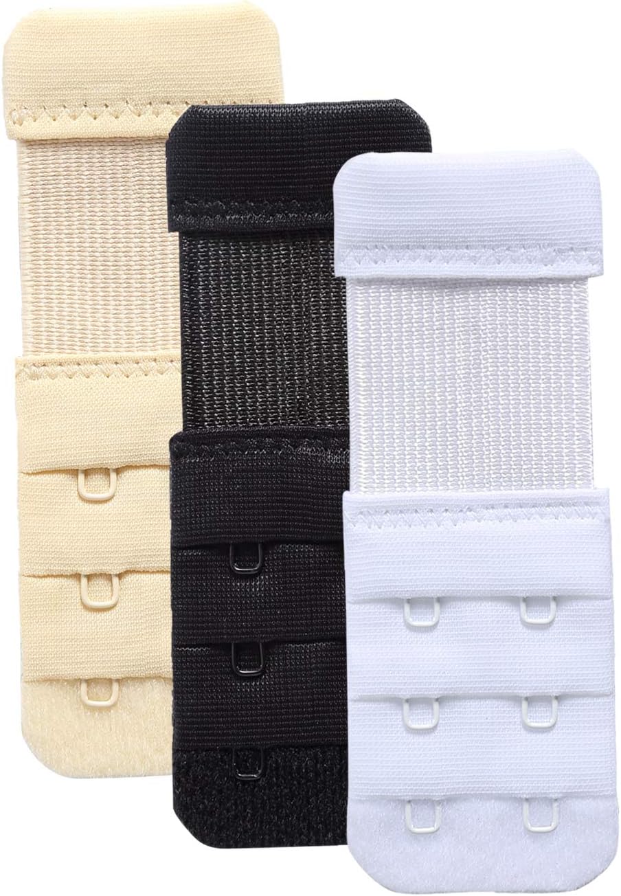 YARBAR Bra Strap Extenders 2 Hook 3 Row Soft Stretchy Bra Extender Extension Comfortable, 3 Pieces Set, Assorted, 1/2 Inch Hook Spacing, One Size