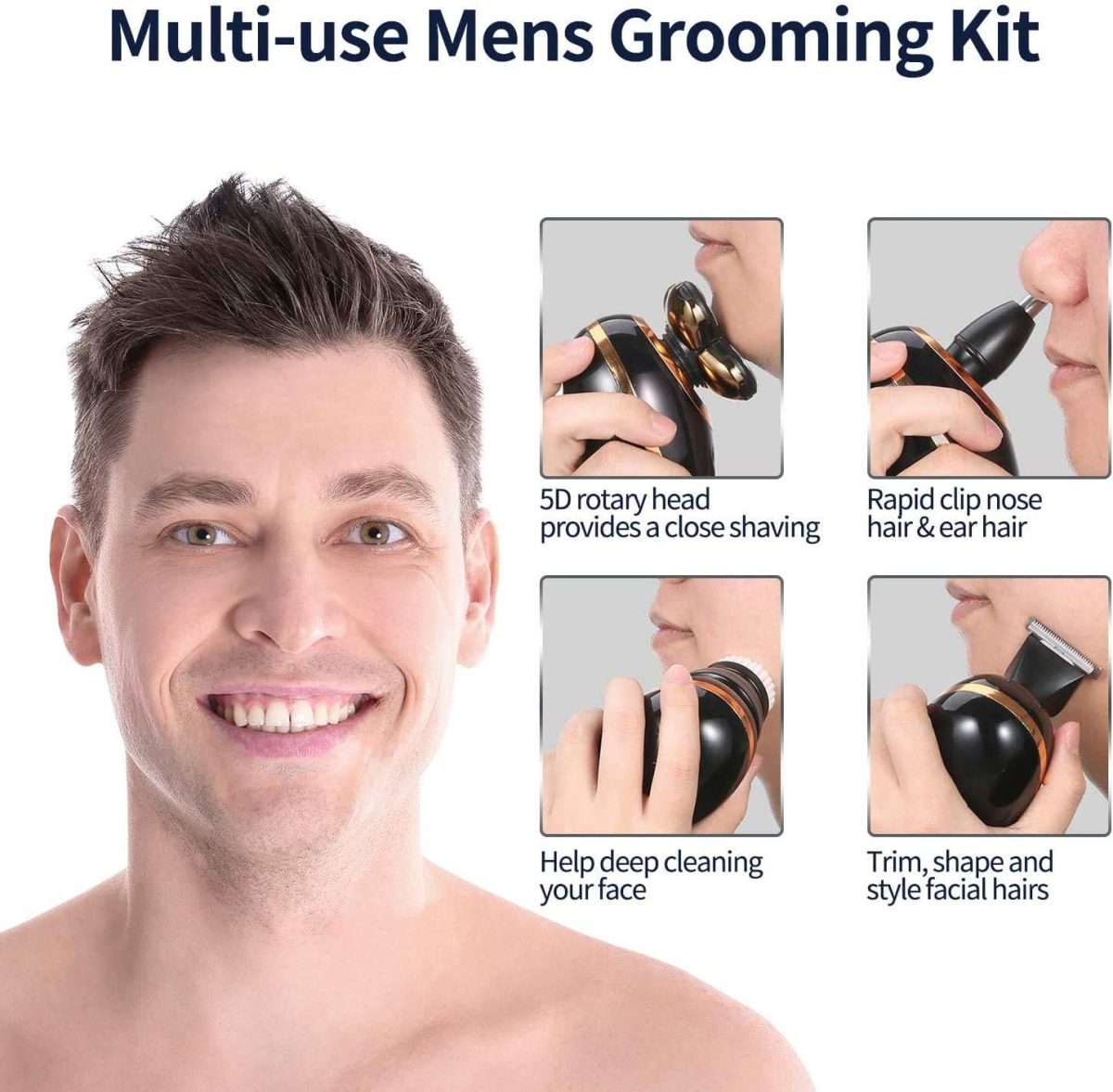 ⁦VGR V-316 Mens Head Shaver for Bald Men 5 in 1 LED Electric Cordless Razors USB Rechargeable Wet & Dry Grooming Kit Nose Hair Trimmer IPX5-Waterproof⁩ - الصورة ⁦4⁩