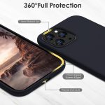⁦CALOOP Liquid Silicone Case Designed for iPhone 12 Pro Max Case, Full Body Protective Covered Gel Rubber Slim Shockproof Cover Case with Microfiber Lining, 6.7 inch (Black)⁩ - الصورة ⁦4⁩