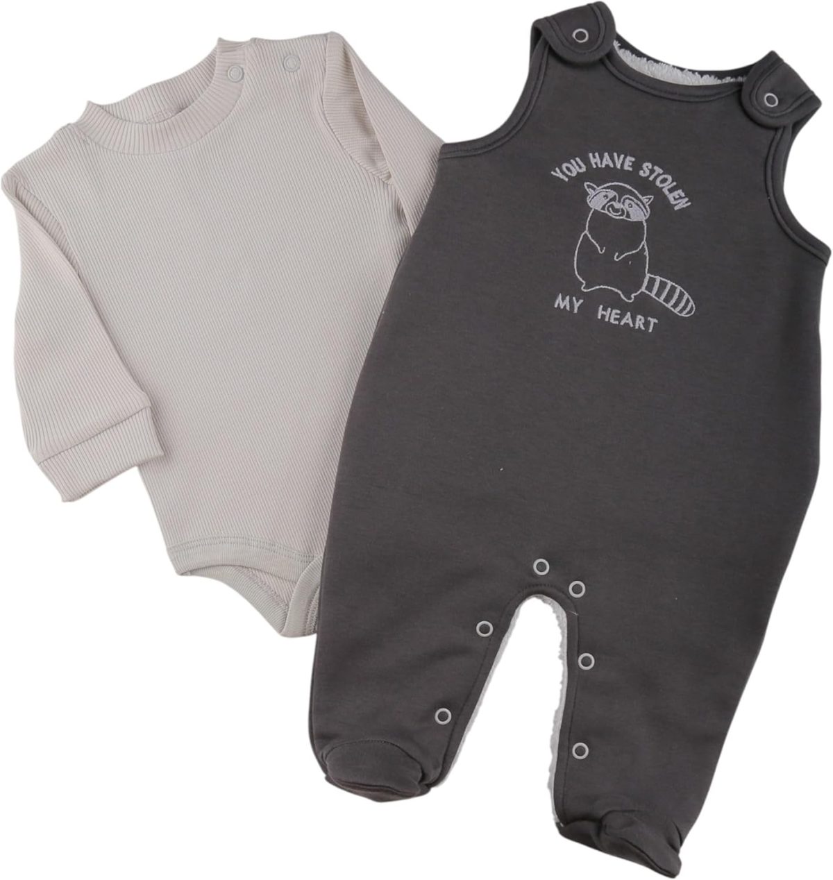 Elsayaad Boys Padded With Fur Dungaree With Long Sleeve Bodysuit Nightgown
