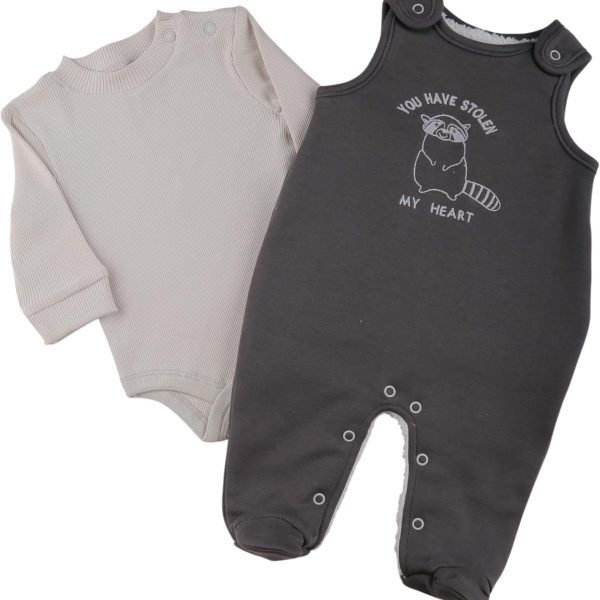 Elsayaad Boys Padded With Fur Dungaree With Long Sleeve Bodysuit Nightgown