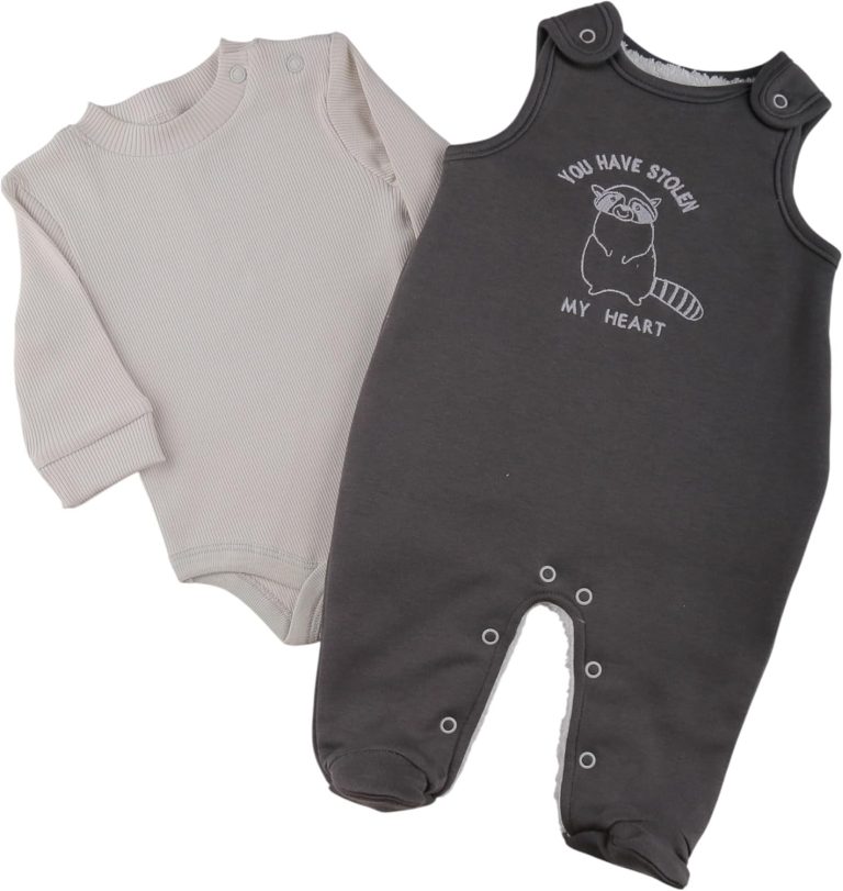 Elsayaad Boys Padded With Fur Dungaree With Long Sleeve Bodysuit Nightgown