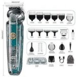 ⁦V-102 6-in-1 Professional Grooming Kit for Men | Trimmers for Face, Hair, Nose, Ears & Body | IPX6 Waterproof, 180 Minutes Runtime, 10 Guide Combs, Travel Pouch Included (Clear)⁩ - الصورة ⁦6⁩
