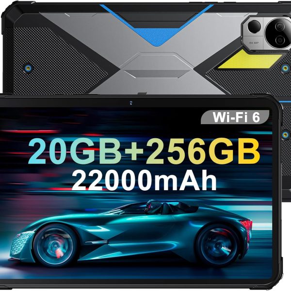 FOSSIBOT DT2 10.4in Rugged Tablet, 22000mAh 20GB+256GB Waterproof, 66W Rapid Charging, 2K Display, Android 13, 4G LTE/WiFi 6, G99 Chip, 64+32MP, IP68/IP69K, Fingerprint/Face Unlock, OTG