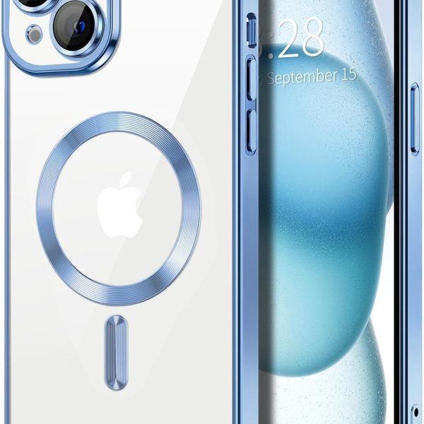 Dl3 Mobilak Electroplated Case for iPhone 15 6.1-Inch, Camera Lens Full Protection, Compatible with MagSafe Wireless Charging, Shockproof Soft TPU Phone Cover (Sierra Blue)