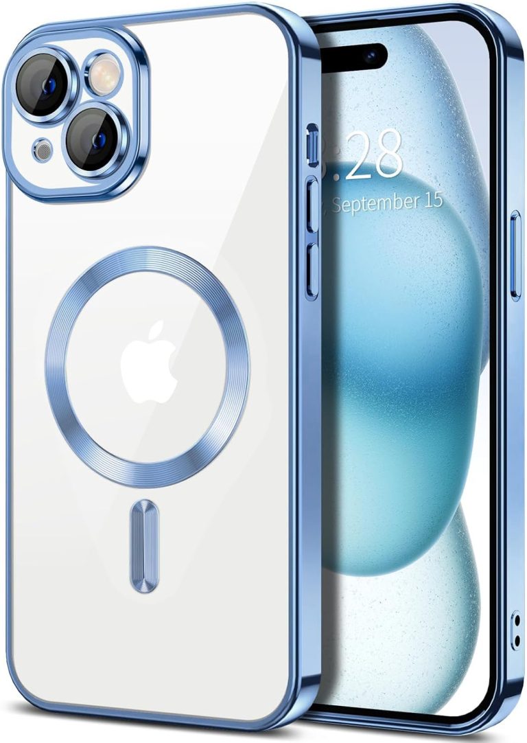 Dl3 Mobilak Electroplated Case for iPhone 15 6.1-Inch, Camera Lens Full Protection, Compatible with MagSafe Wireless Charging, Shockproof Soft TPU Phone Cover (Sierra Blue)