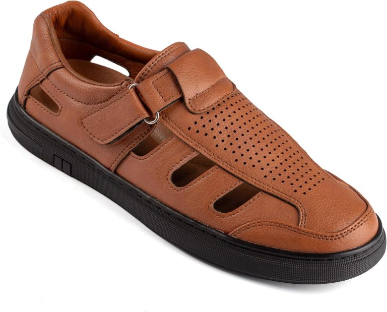 Men’s Premium Leather Sandal – Comfort Walking Slippers with Massage Insole