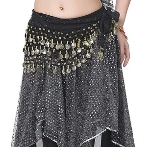⁦REINDEAR Vogue Style Chiffon Dangling Gold Coins Belly Dance Hip Scarf⁩ - الصورة ⁦4⁩