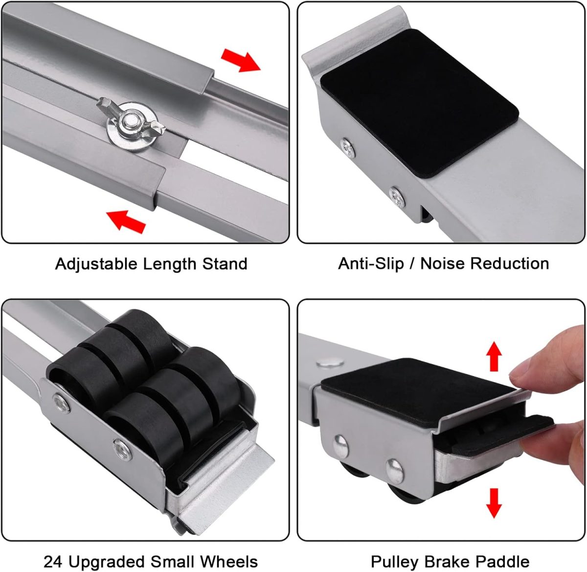 ⁦2Pcs Extendable Appliance Furniture Dolly Mobile Roller, Heavy Duty Adjustable Washing Machine Mobile Rolling Base, Metal Movable Bracket for Refrigerator Washing Machine Dryers Diswashers Base, Grey⁩ - الصورة ⁦3⁩