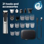 ⁦Norelco Multigroom Series 9000-21 piece Men's Grooming Kit for beard, body, face, nose, ear hair trimmer w/premium storage case, MG9510/60⁩ - الصورة ⁦10⁩