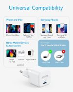 ⁦Anker PowerPort III 20W USB-C Power Supply Charging Cube Quick Charging Option, Compatible with iPhone 15/14/13/12 Series, Galaxy, Pixel 4/3, iPad/iPad Mini, White(Charging Cable Not Included)⁩ - الصورة ⁦6⁩