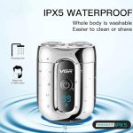 ⁦ماكينة حلاقة احترافية صغيرة للرجال v-342شفرات ثنائية دوارة مقاومة للماء IPX5 تعمل شحن وكهرباء وقت الشحن ساعة وقت تشغيل 60 دقيقة ماتور قوي أداء احترافي⁩ - الصورة ⁦2⁩