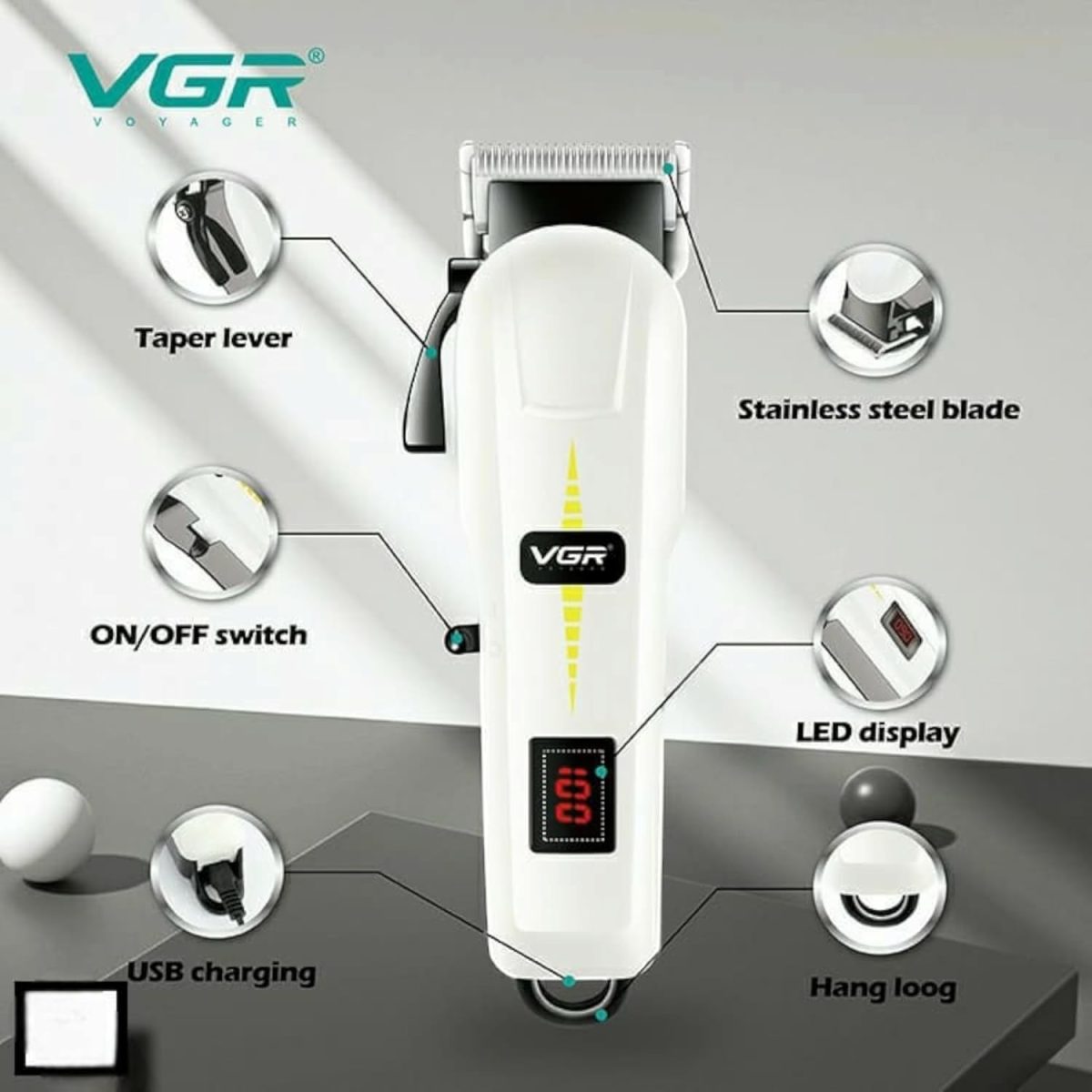 ⁦Professional Men's Razor V-213 Professional Blades with Blade Length Adjustment Arm Lithium Battery 2000 MAH Charging and Electricity⁩ - الصورة ⁦4⁩