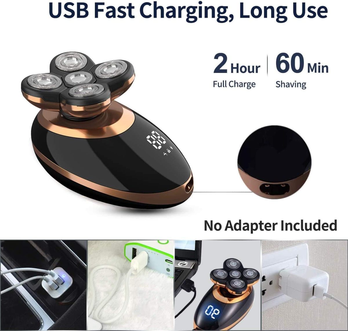 ⁦VGR V-316 Mens Head Shaver for Bald Men 5 in 1 LED Electric Cordless Razors USB Rechargeable Wet & Dry Grooming Kit Nose Hair Trimmer IPX5-Waterproof⁩ - الصورة ⁦6⁩