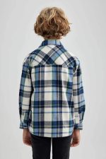 ⁦DeFacto Boy Oversize Fit Polo Neck Long Sleeve Navy Woven Top Long Sleeve Shirt, Navy 13/14 Y⁩ - الصورة ⁦8⁩