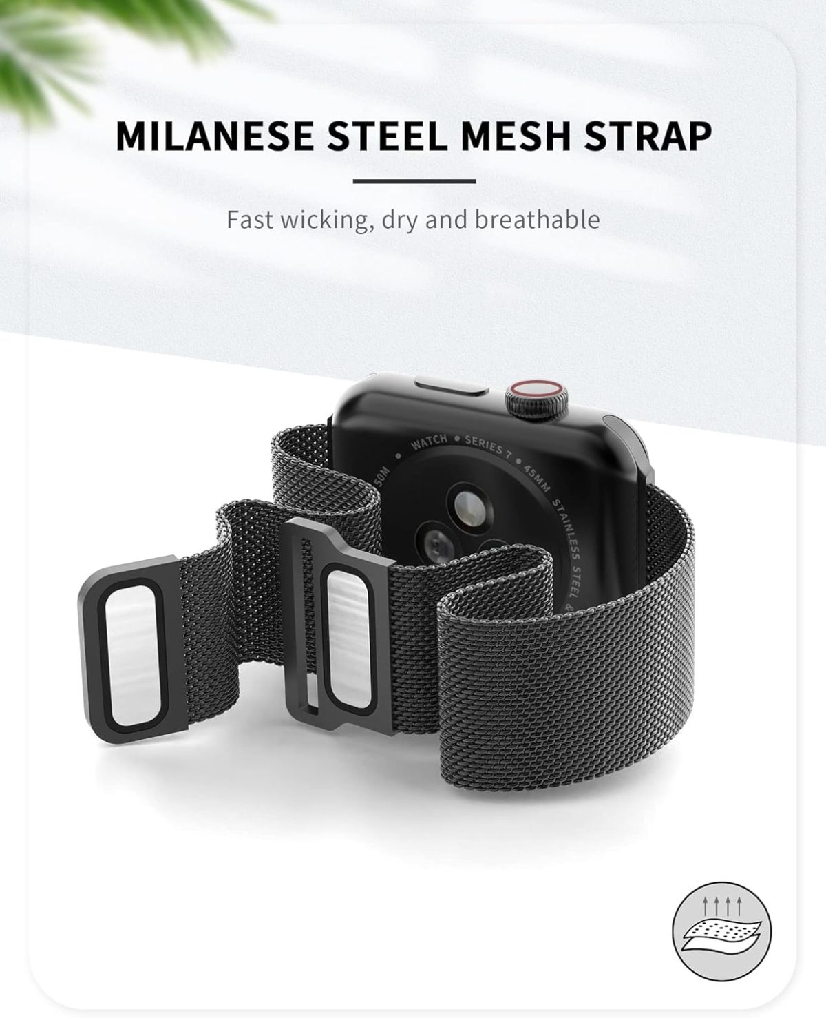 ⁦Biuupa for Apple Watch Bands 38mm 40mm 41mm for Women and Men, iWatch Band Series 7 6 5 4 3 2 1 SE, Breathable Stainless Steel Mesh Wristbands with Adjustable Magnetic Clasp - Black⁩ - الصورة ⁦4⁩