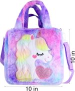⁦Abhay Plush Unicorn Tote Bag Backpack - School Girls Handbag for Travel and Cute Bookbag for Unicorn Party Supplies⁩ - الصورة ⁦6⁩