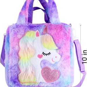 ⁦Abhay Plush Unicorn Tote Bag Backpack - School Girls Handbag for Travel and Cute Bookbag for Unicorn Party Supplies⁩ - الصورة ⁦6⁩