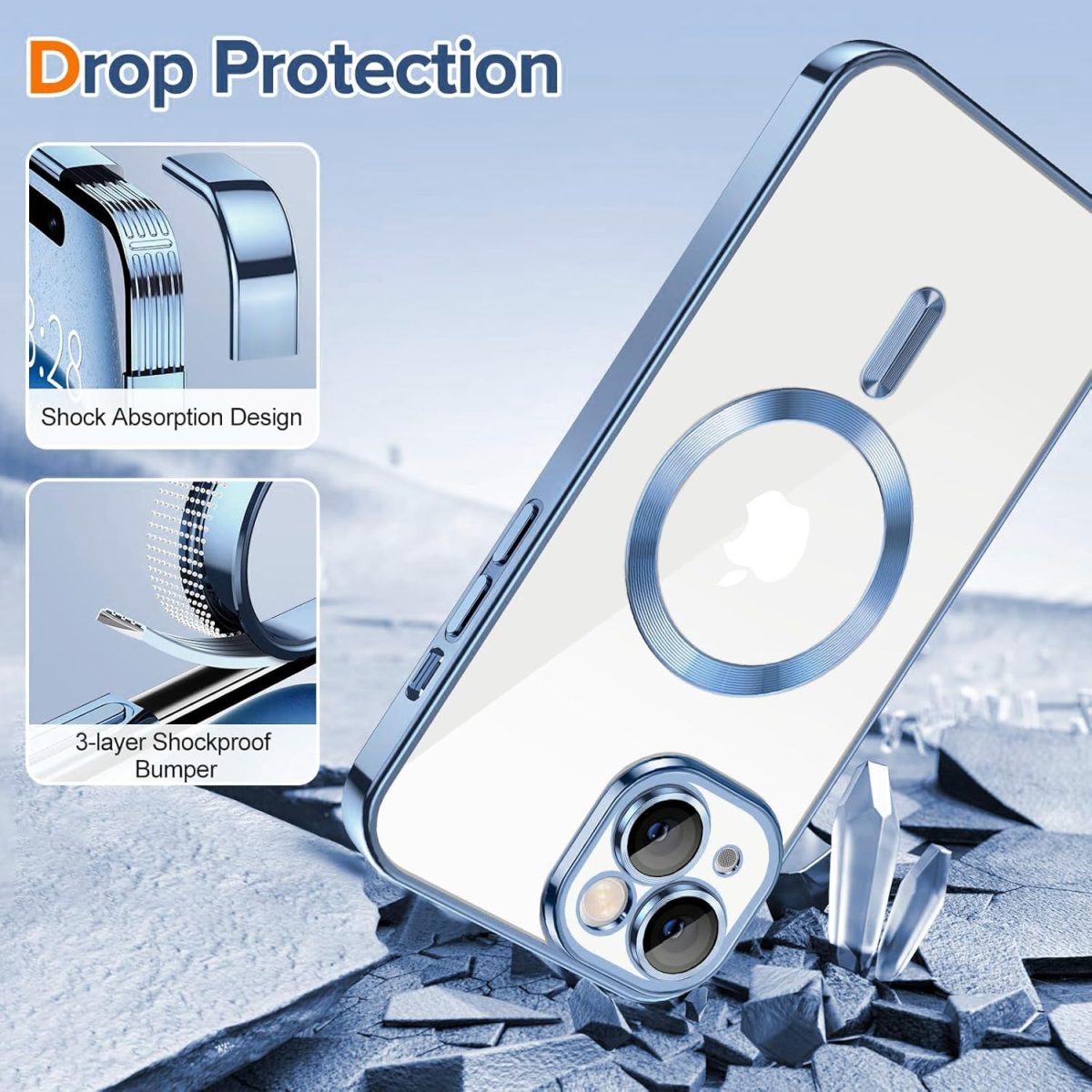 ⁦Dl3 Mobilak Electroplated Case for iPhone 15 6.1-Inch, Camera Lens Full Protection, Compatible with MagSafe Wireless Charging, Shockproof Soft TPU Phone Cover (Sierra Blue)⁩ - الصورة ⁦5⁩