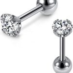 Zysta Mini Cubic Zirconia 16G Earring Studs Round Rhinestone Diamond Stainless Steel Post Back Ball Screw Men Women Boy Girl Nose Helix Cartilage Ear Lobe Small Cute Piercing Jewelry